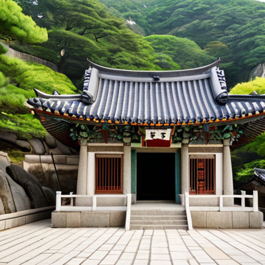 경주의 석굴암 유래 - A serene image of the Seokguram Grotto, Gyeongju, South Korea. Capture the exterior view of the ston...
