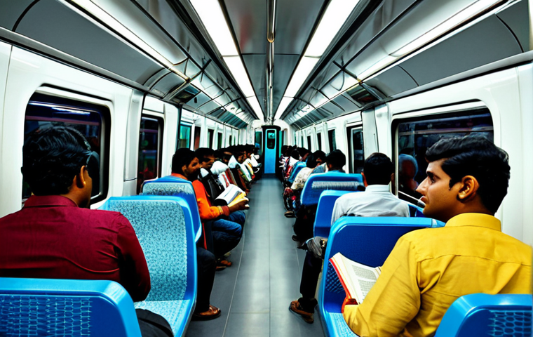 대중교통 사용법 - Bustling Bus Stop**

"A vibrant scene at a busy bus stop in Delhi, India. People from all walks of l...