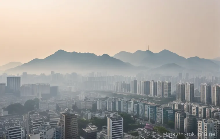 한국의 대기 오염 문제 - **Prompt 1: Hazy Seoul Morning**
A panoramic view of a bustling, modern Seoul cityscape at dawn....