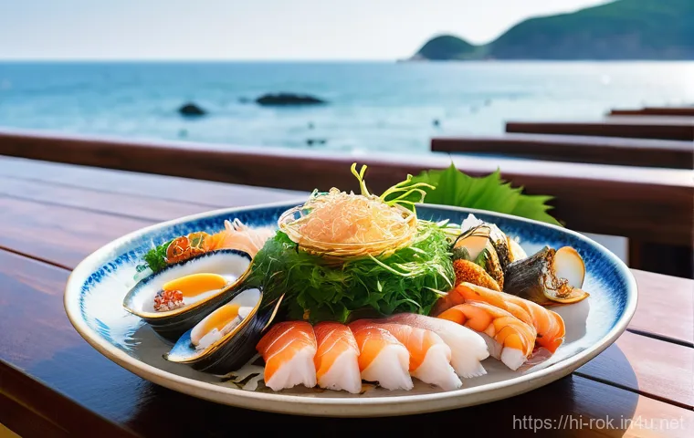 부산 해운대 맛집 - **Haeundae Fresh Seafood Feast:**
A vibrant, high-angle close-up shot of an elaborate platter of...