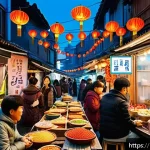 Home 16 대한민국 방문 팁 - A vibrant street scene in a Korean city blending traditional and modern elements: bustling local mar...